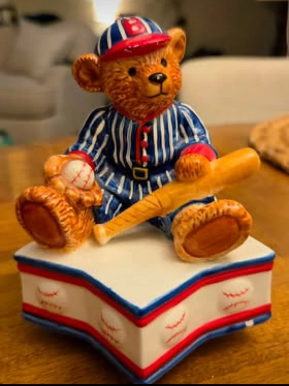 Vintage 1994 Schmid Baseball Teddy Bear Music Box – 